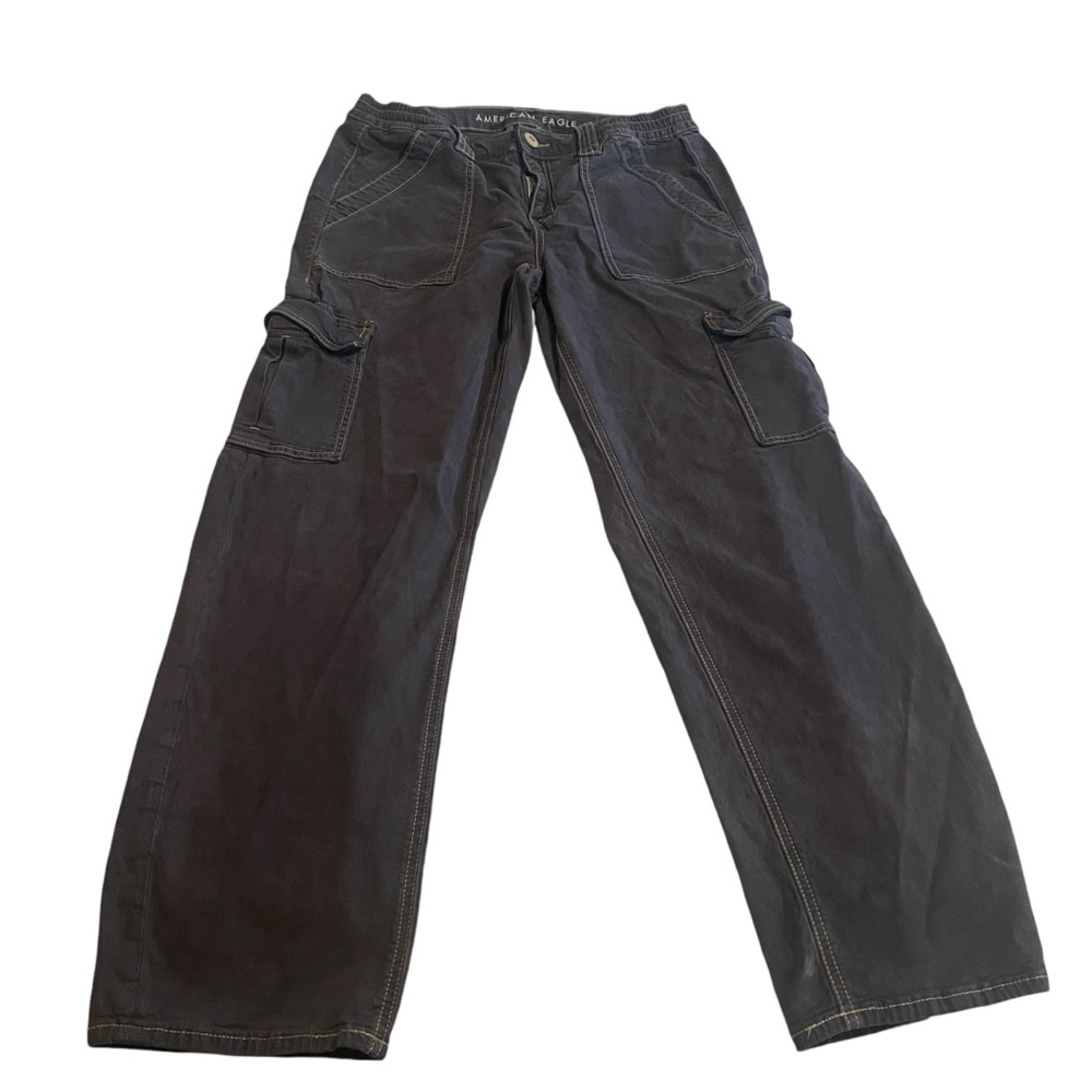 American Eagle Cargo Pants Women 10 Gray Stretch Wide Leg Mid Rise Streetwear